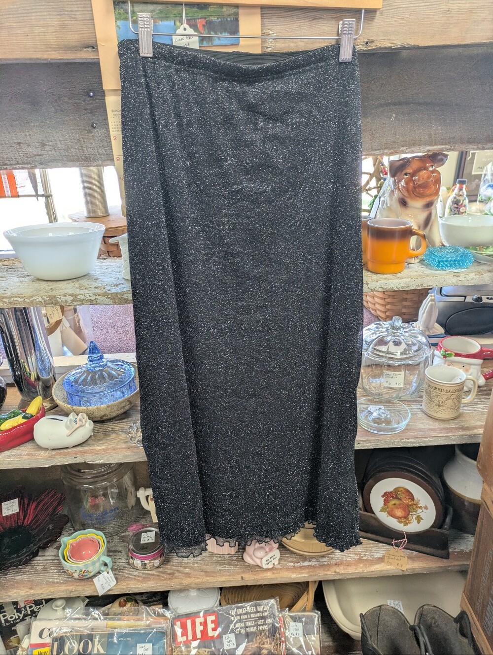 Shein Curve Black Silver Glitter Mesh Skirt